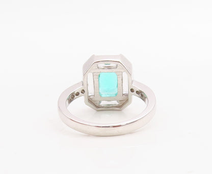 925 Sterling Silver Vintage Ring Rectangle Sea Green & White CZ  Sz 7.5  RG30706