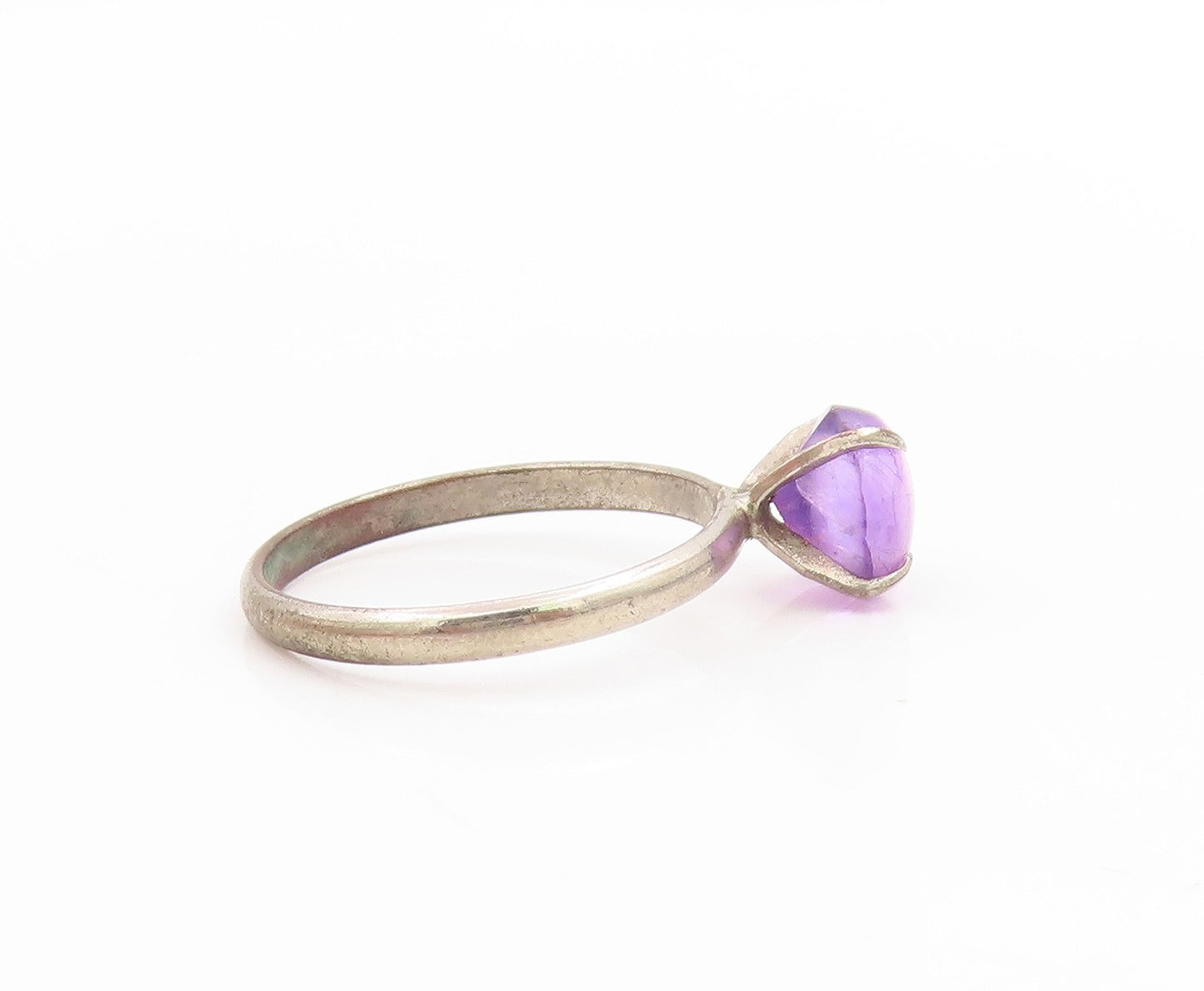 925 Sterling Silver Vintage Ring Cabochon Amethyst Solitaire Band Sz 5.5 RG34121