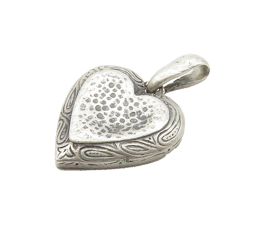 ISRAEL 925 Sterling Silver  Vintage Hammered Love Heart Drop Pendant  PT12567