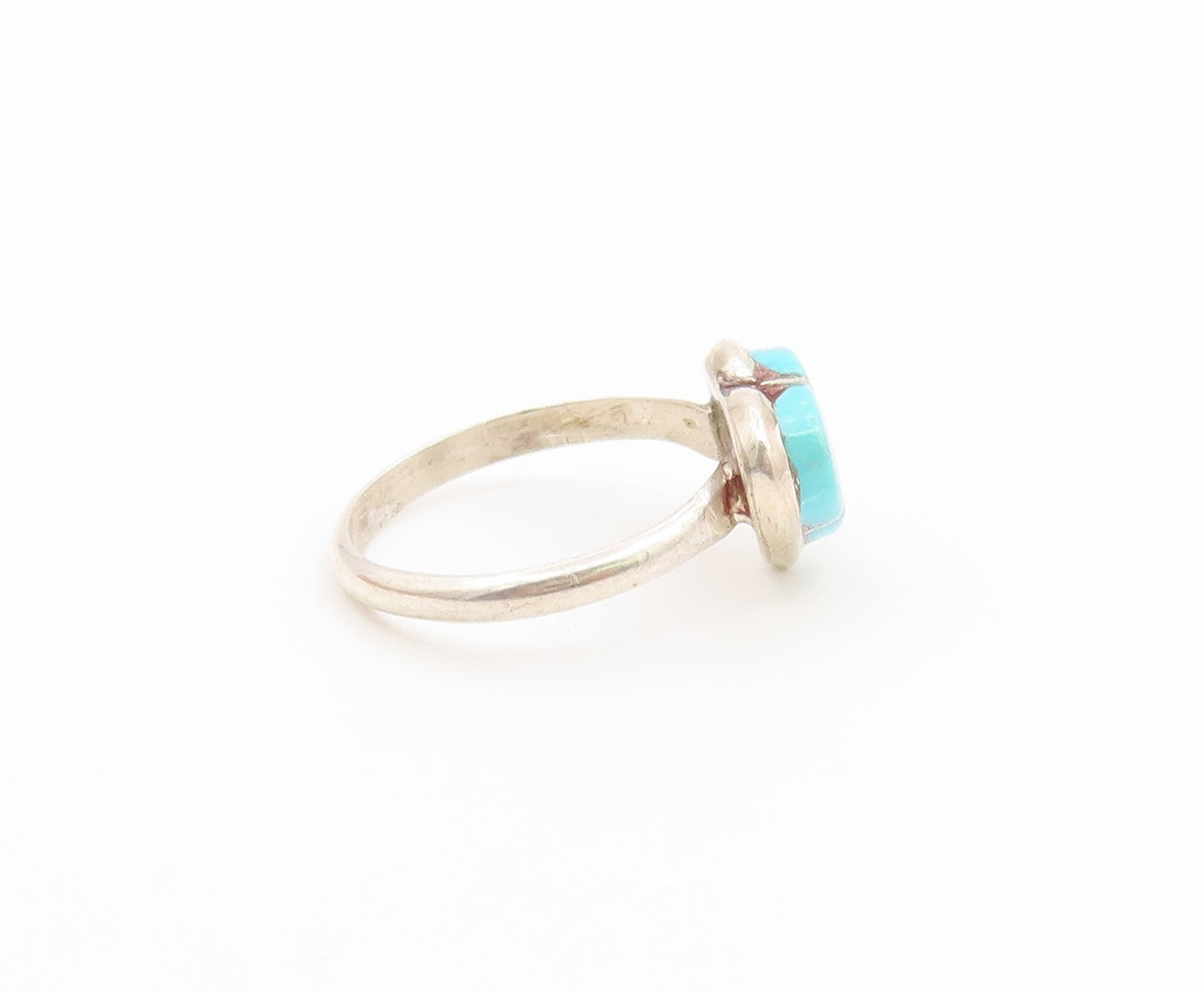 925 Sterling Silver Vintage Ring NAVAJO ZUNI Turquoise Love Heart  Sz 5  RG36802