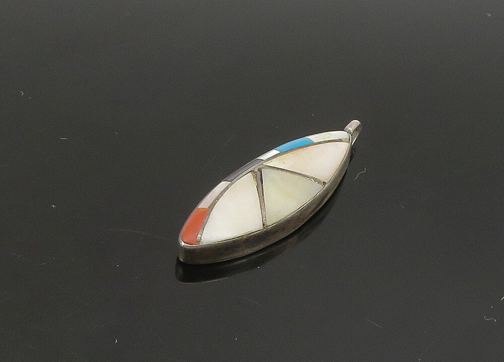 SOUTHWESTERN 925 Silver Vintage Mother Of Pearl & Multi Stone Pendant PT19490