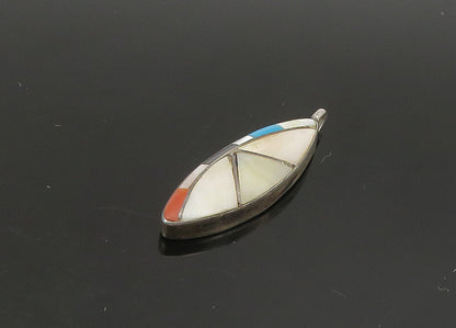 SOUTHWESTERN 925 Silver Vintage Mother Of Pearl & Multi Stone Pendant PT19490