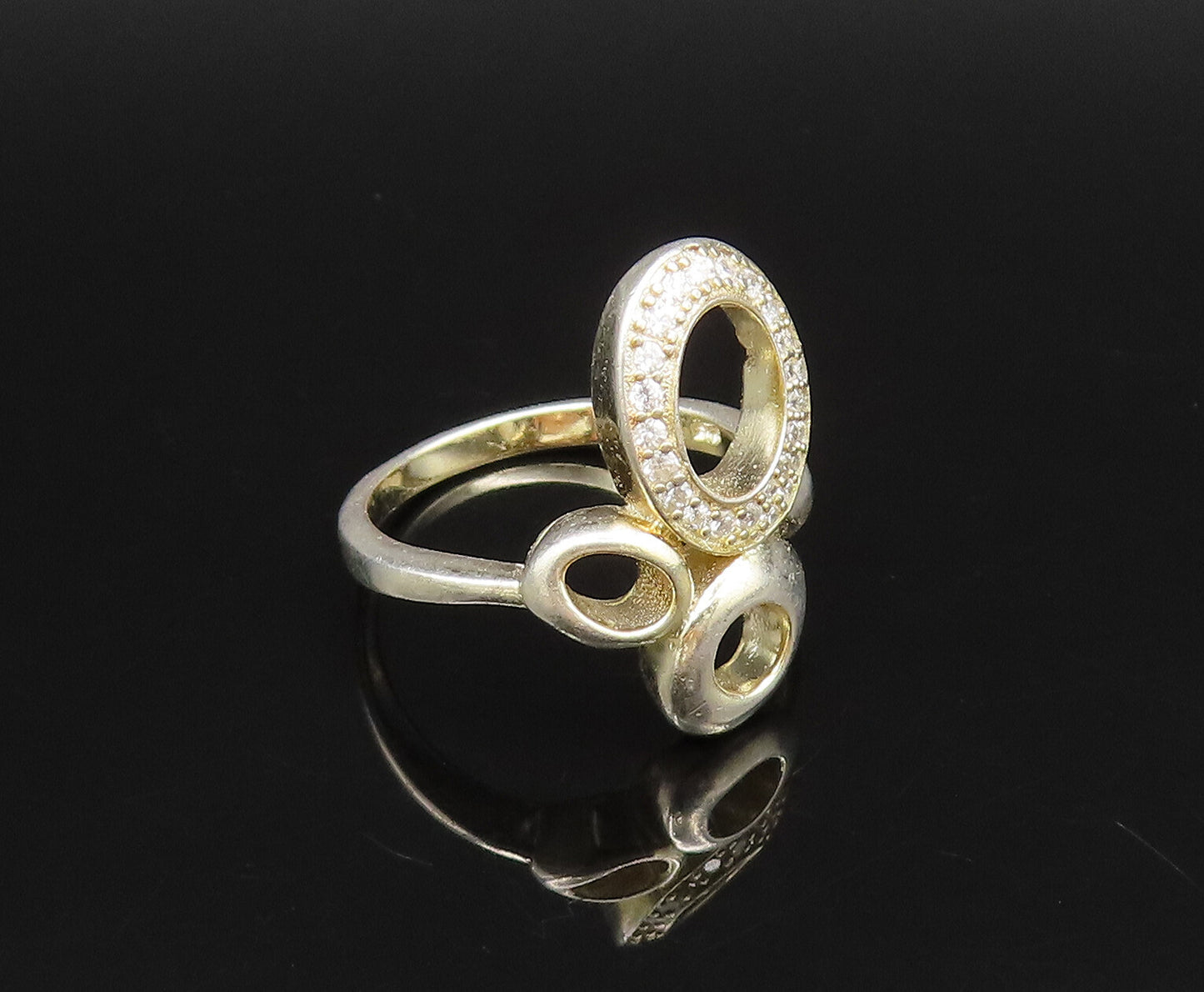 925 Silver  Vintage Gold Plated Cubic Zirconia Open Circles Ring Sz 6  RG26029