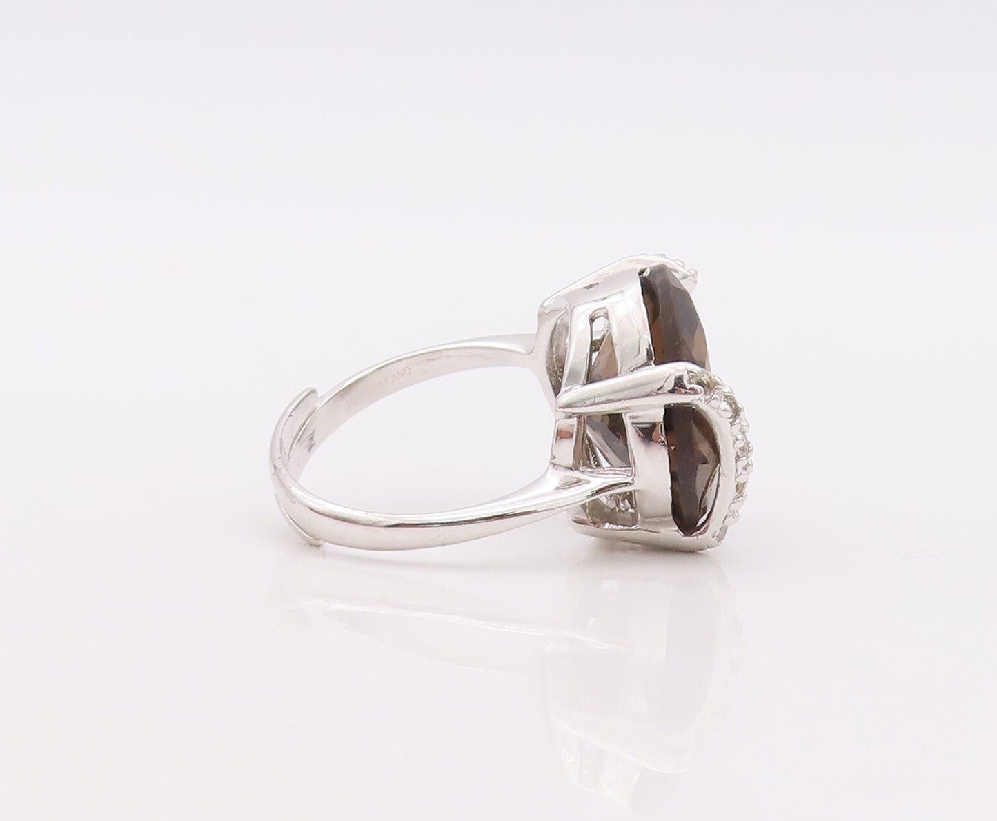 925 Sterling Silver Vintage Ring Square Cut Smoky Quartz CZ Band Sz 8.5  RG29910