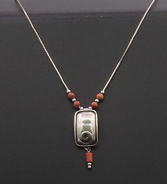 SILPADA 925 Silver  Vintage Carved Solid Pendent Goldstone Necklace  NE4104