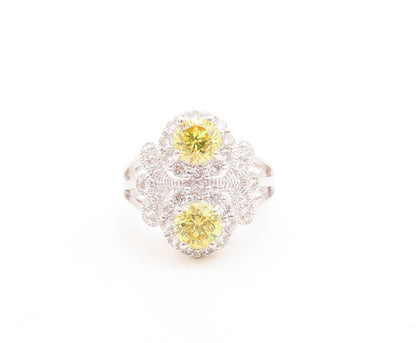 925 Sterling Silver Vintage Ring Round Citrine Swirly CZ Inlay  Sz 7.5  RG31627