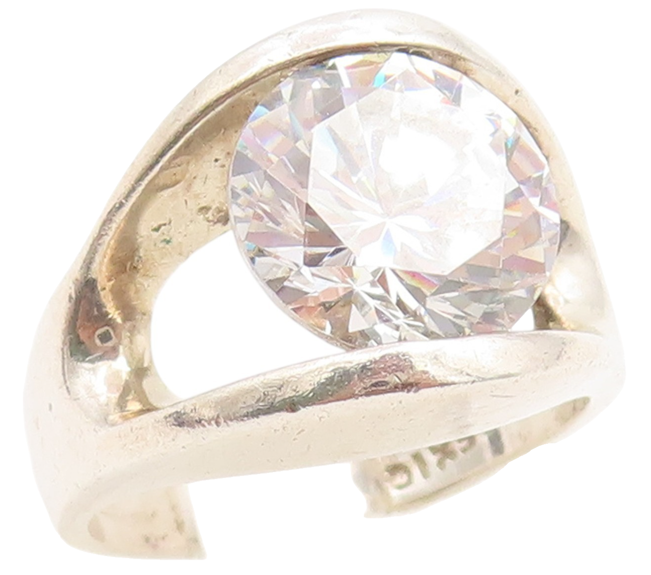 925 Sterling Silver Vintage Ring MEXICO Modernist Round CZ Band  Sz 7  RG36749