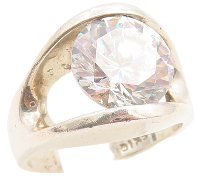 925 Sterling Silver Vintage Ring MEXICO Modernist Round CZ Band  Sz 7  RG36749
