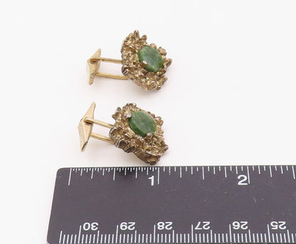 925 Silver  Vintage Gold Plated Brutalist Green Jasper Cuff Links  TR3443