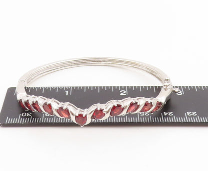 925 Sterling Silver Vintage Bracelet Red Garnet Twisting Ribbon Bangle  BT11605