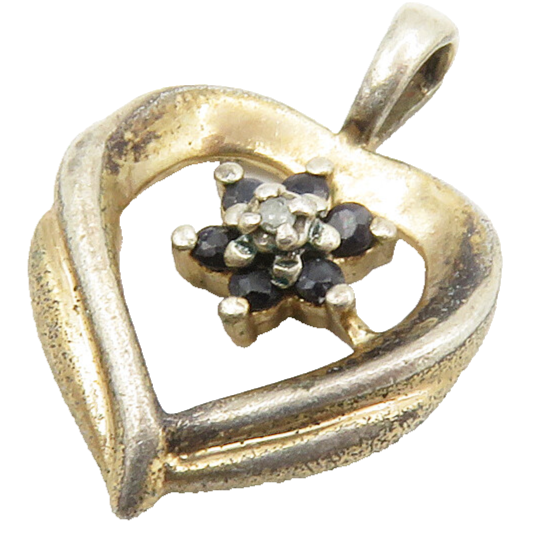 ROSS SIMON 925 Silver  Vintage Genuine Diamond & Sapphire Pendant  PT10591