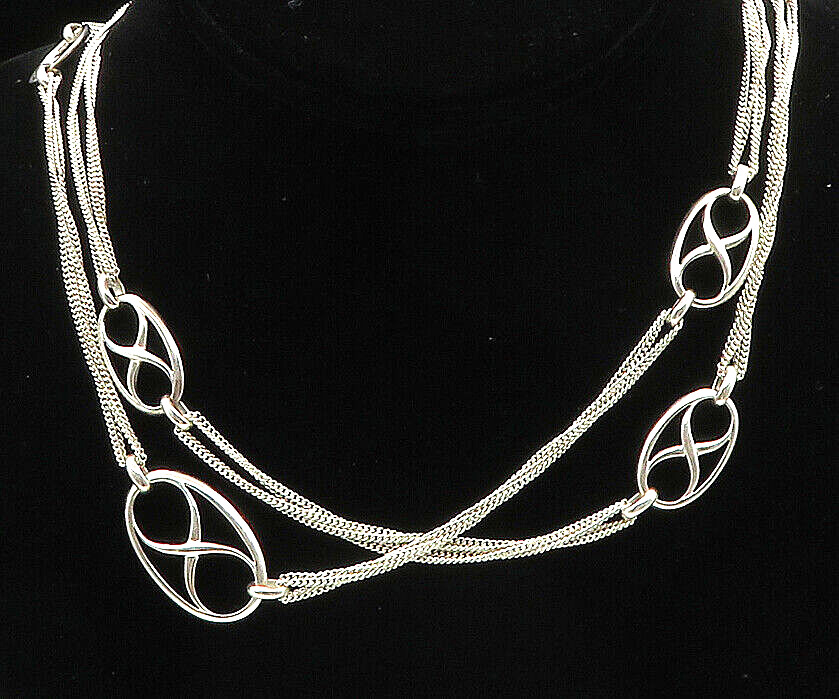 MONET 925 Sterling Silver Vintage Infinity Cutout Multi Strand Necklace NE3845
