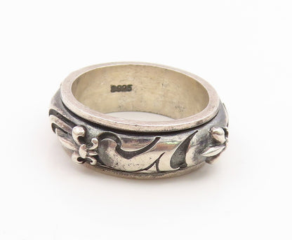 925 Sterling Silver Vintage Ring Floral Scrollwork Spinner Band  Sz 10  RG35902