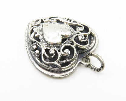 BEAU 925 Sterling Silver  Vintage Shiny Swirl Love Heart Drop Pendant  PT8520
