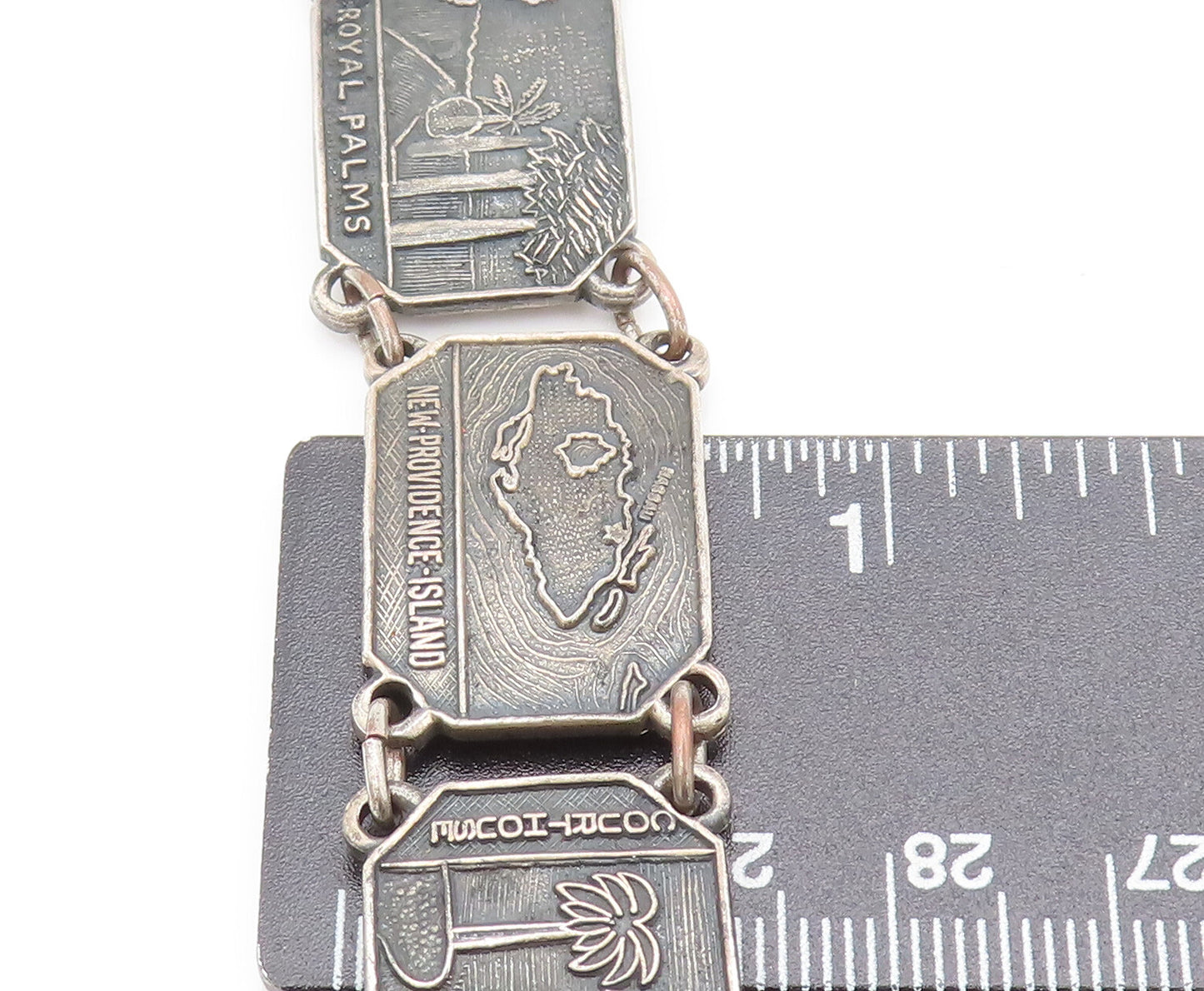 BMCO 925 Silver  Vintage Antique Carved Landscape Bahamas Bracelet  BT10096