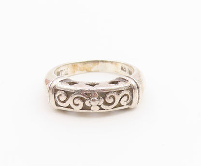 925 Sterling Silver Vintage Ring Classic Floral Scroll Motif Band  Sz 5  RG36652