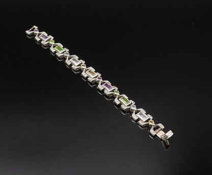 925 Silver  Vintage Rectangle Amethyst Topaz & Multi Stone Bracelet  BT9607