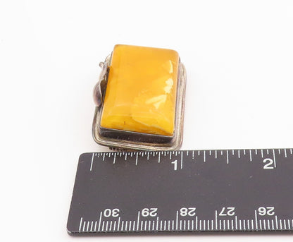 925 Sterling Silver Vintage Brooch POLAND Rectangular Amber Art Nouveau  BP11964