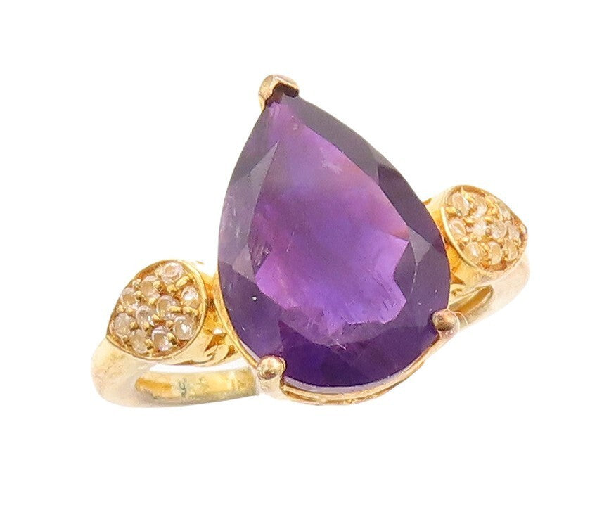 925 Sterling Silver Vintage Ring Gold Plated Drop Amethyst & Topaz Sz 8  RG30095