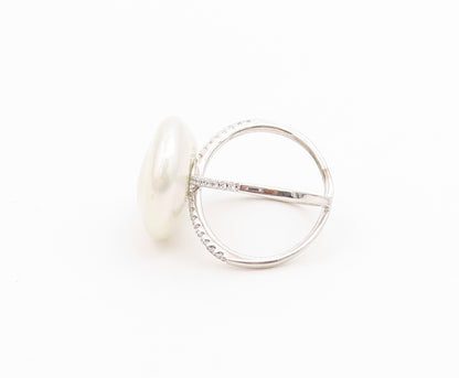 925 Sterling Silver Vintage Ring Modernist Pearl Split Shank  Sz 6.5  RG36744
