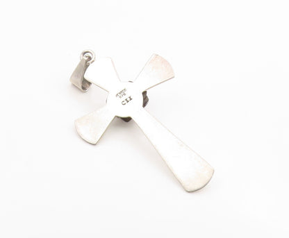 925 Sterling Silver Vintage Pendant MEXICO Carved Rose Religious Cross  PT26300