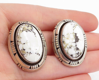 NAVAJO 925 Sterling Silver  Vintage Jasper Oval Non Pierce Earrings  EG2375