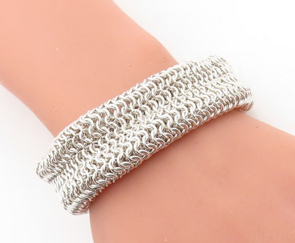 925 Sterling Silver  Vintage Shiny Heavy Weaved Net Link Chain Bracelet BT1625