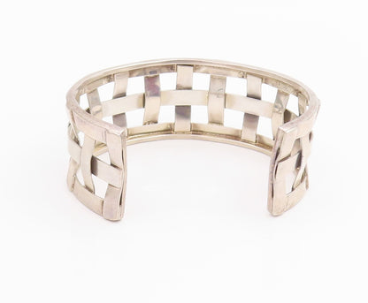 925 Sterling Silver Vintage Bracelet Modernist Basketweave Wide Cuff  BT11942