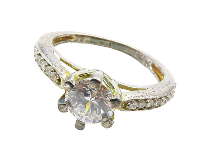 925 Sterling Silver  Vintage Cubic Zirconia Solitaire Accent Ring Sz 6 RG13198