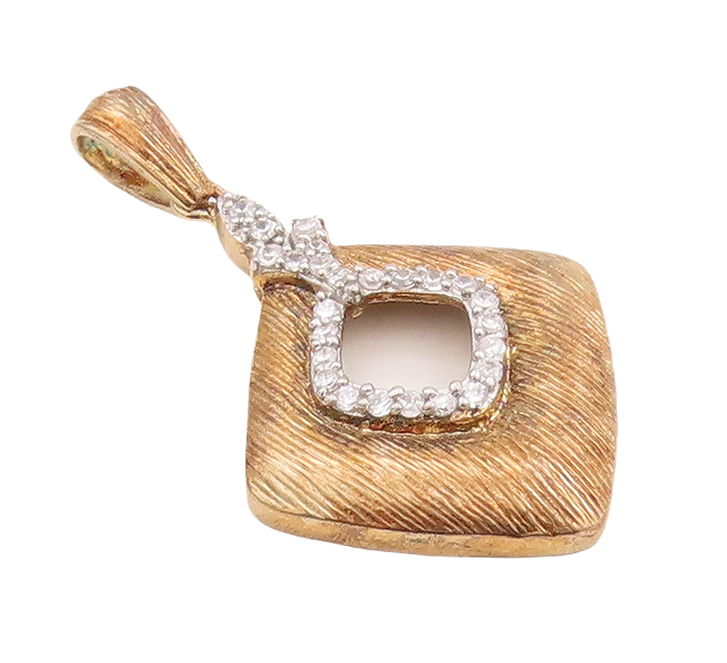 925 Sterling Silver Vintage Pendant Designer Gold Plated Grooved Topaz  PT23451