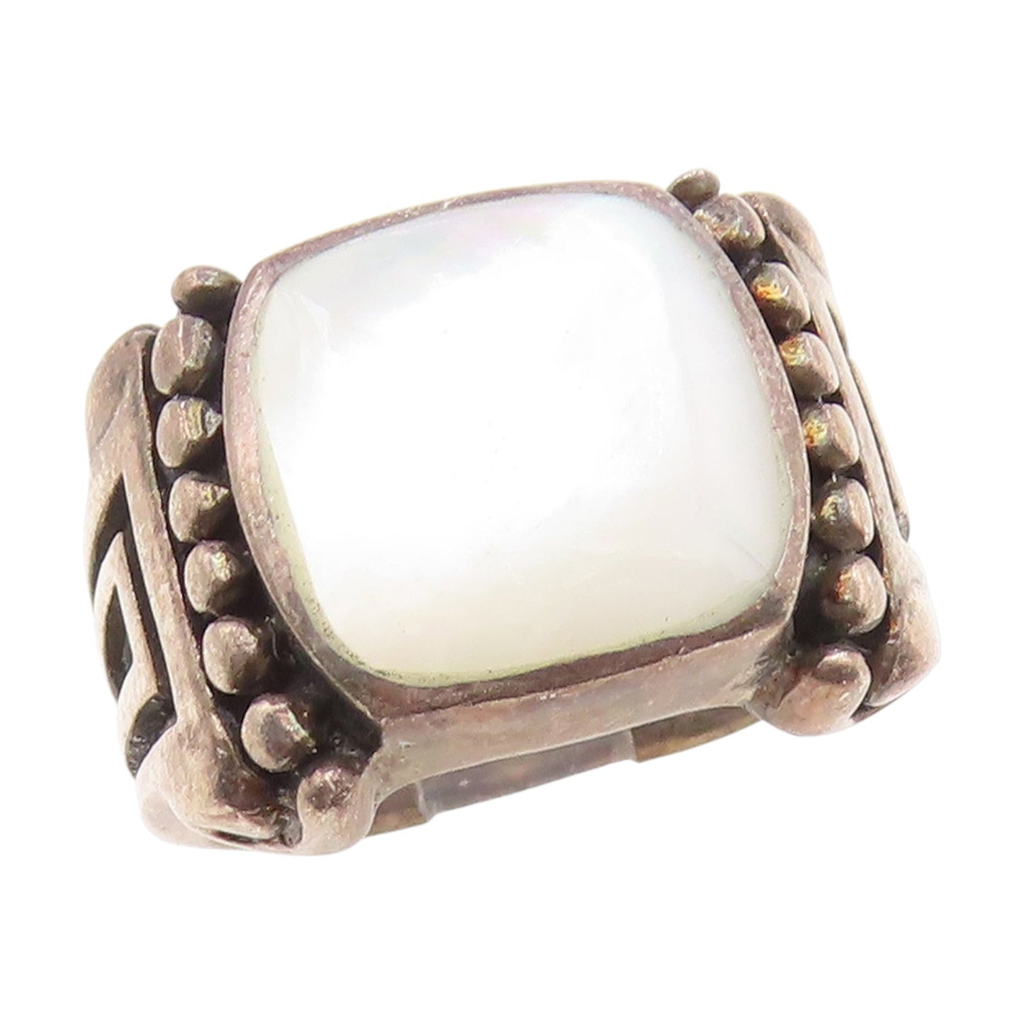 925 Sterling Silver Vintage Ring Mother Of Pearl Statement Band  Sz 7  RG35180