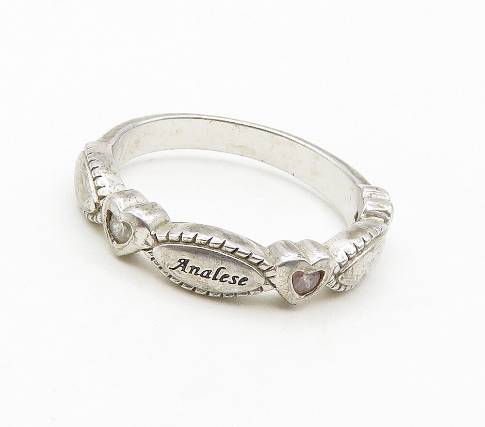 925 Sterling Silver  Vintage Topaz Love Heart Analese Band Ring Sz 6  RG16377