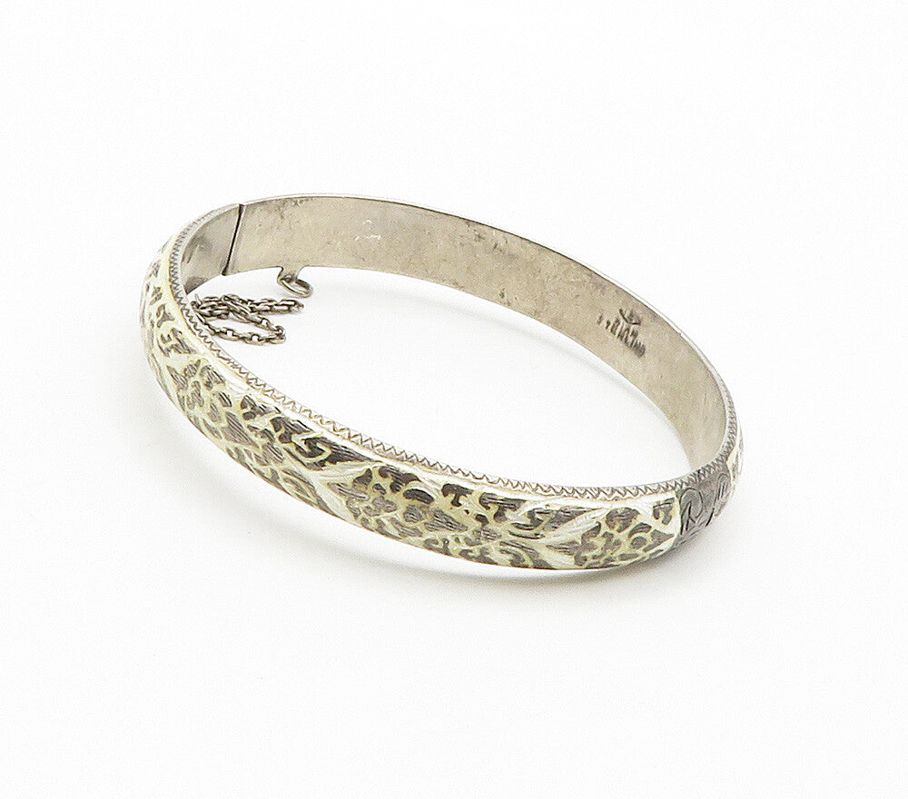 SIAM 925 Sterling Silver  Vintage Enamel Coated Floral Bangle Bracelet  BT6095