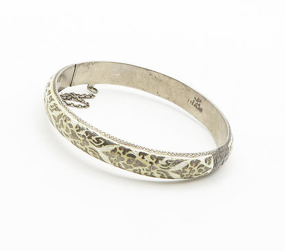 SIAM 925 Sterling Silver  Vintage Enamel Coated Floral Bangle Bracelet  BT6095