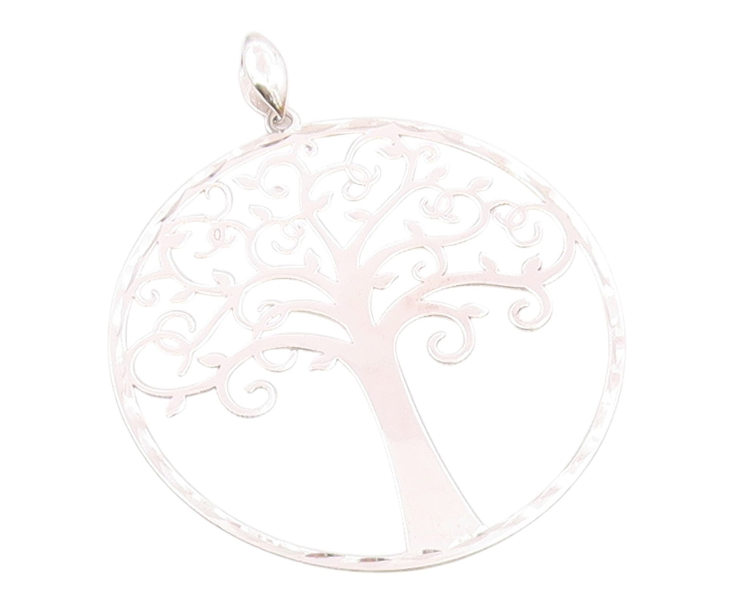 925 Sterling Silver  Vintage Shiny Tree Of Life Motif Round Pendant  PT17743