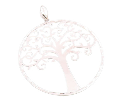 925 Sterling Silver  Vintage Shiny Tree Of Life Motif Round Pendant  PT17743