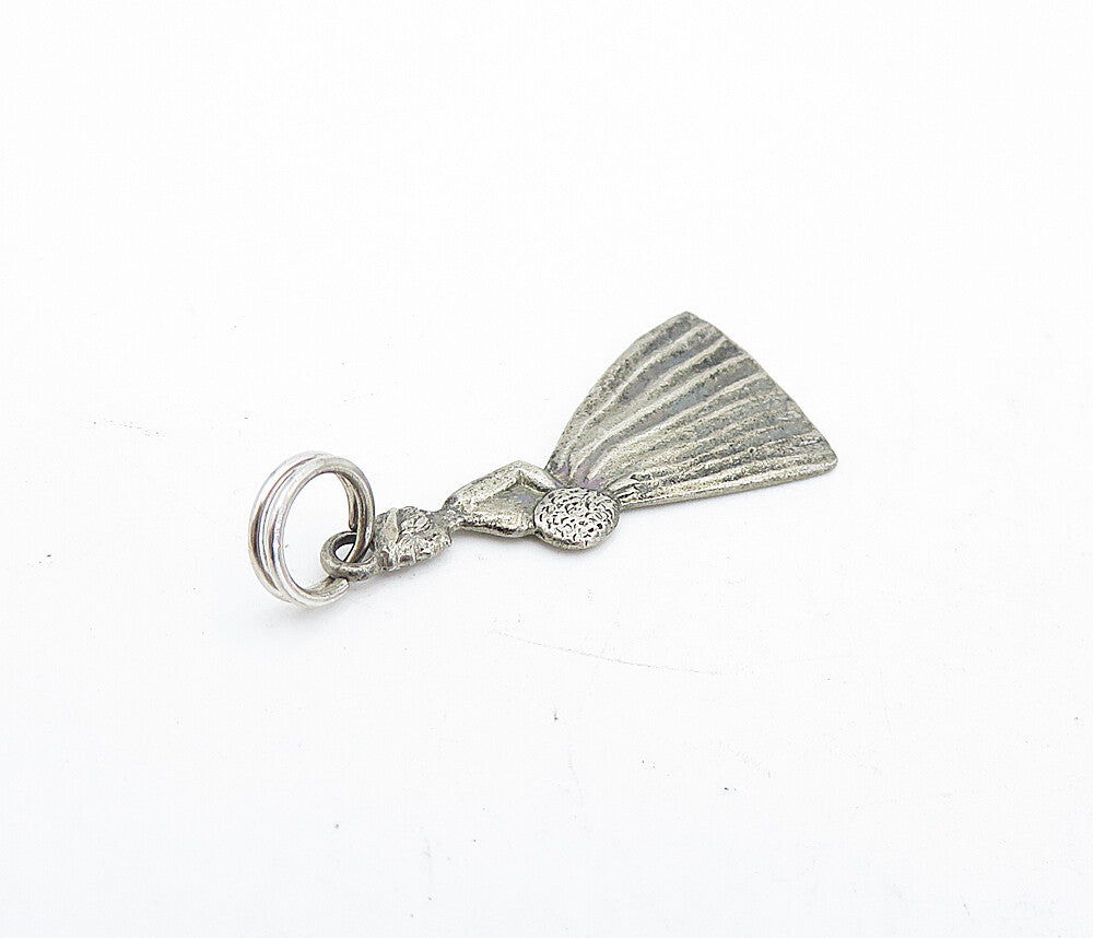 925 Sterling Silver  Vintage Petite Dark Tone Woman In Dress Pendant  PT3768