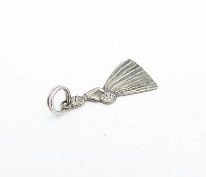 925 Sterling Silver  Vintage Petite Dark Tone Woman In Dress Pendant  PT3768