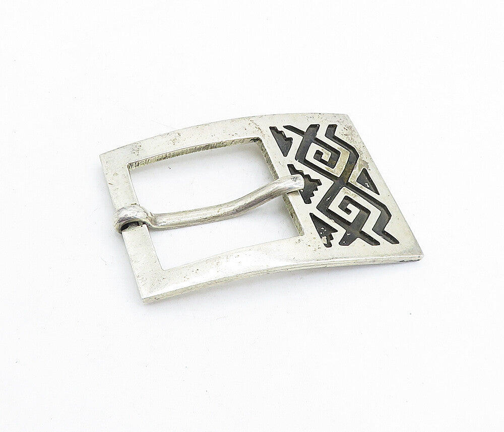 MEXICO 925 Sterling Silver  Vintage Oxidized Pattern Belt Buckle  TR1260