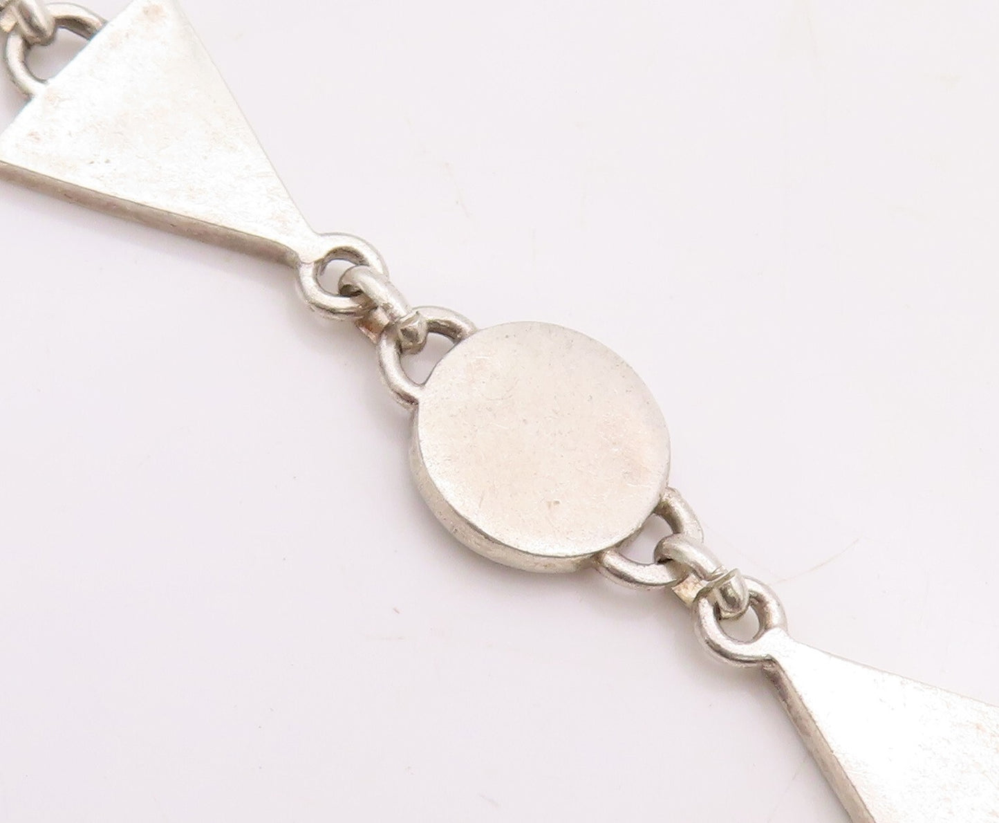 925 Sterling Silver Vintage Necklace Circular & Triangular Cutout Chain  NE4339