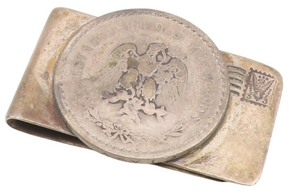 925 Sterling Silver Vintage Money Clip CHASE MEXICO Etched Eagle Coin  TR4216