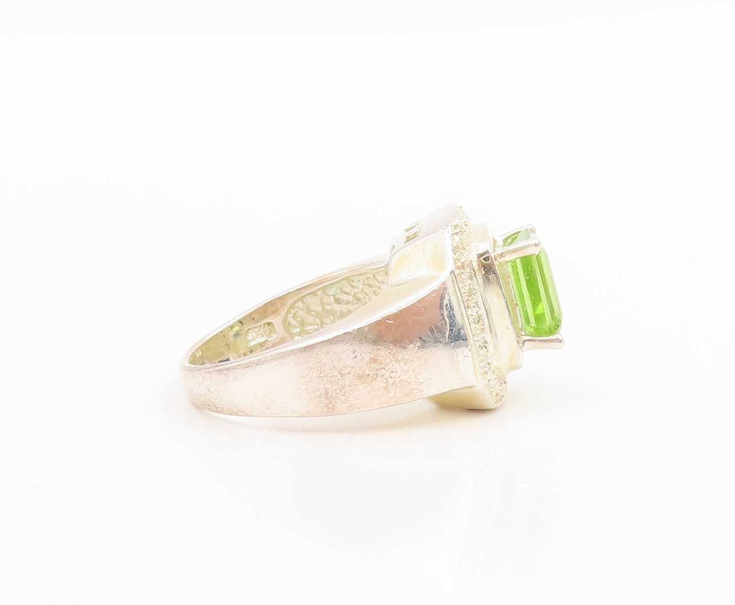 925 Sterling Silver Vintage Ring Halo Peridot Geometric Band  Sz 7  RG33990
