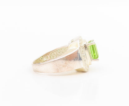 925 Sterling Silver Vintage Ring Halo Peridot Geometric Band  Sz 7  RG33990