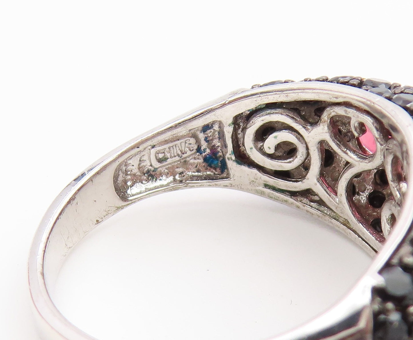 925 Sterling Silver Vintage Ring Garnet & Spinel Cluster Dome  Sz 9.5  RG36927