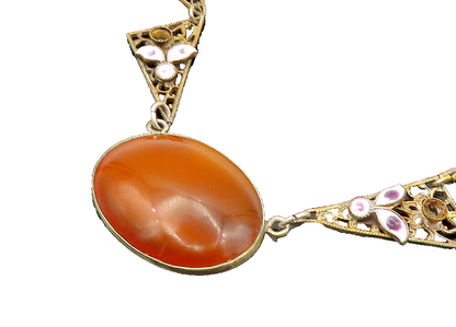 925 Silver  Vintage Antique Tiger's Eye & Amethyst Chain Necklace  NE3572