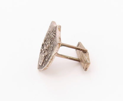 925 Sterling Silver  Vintage Carved Royal Emblem Cuff Links  TR3425