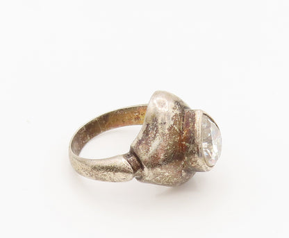 925 Sterling Silver  Vintage Heart Shaped Cubic Zirconia Ring Sz 10  RG26257