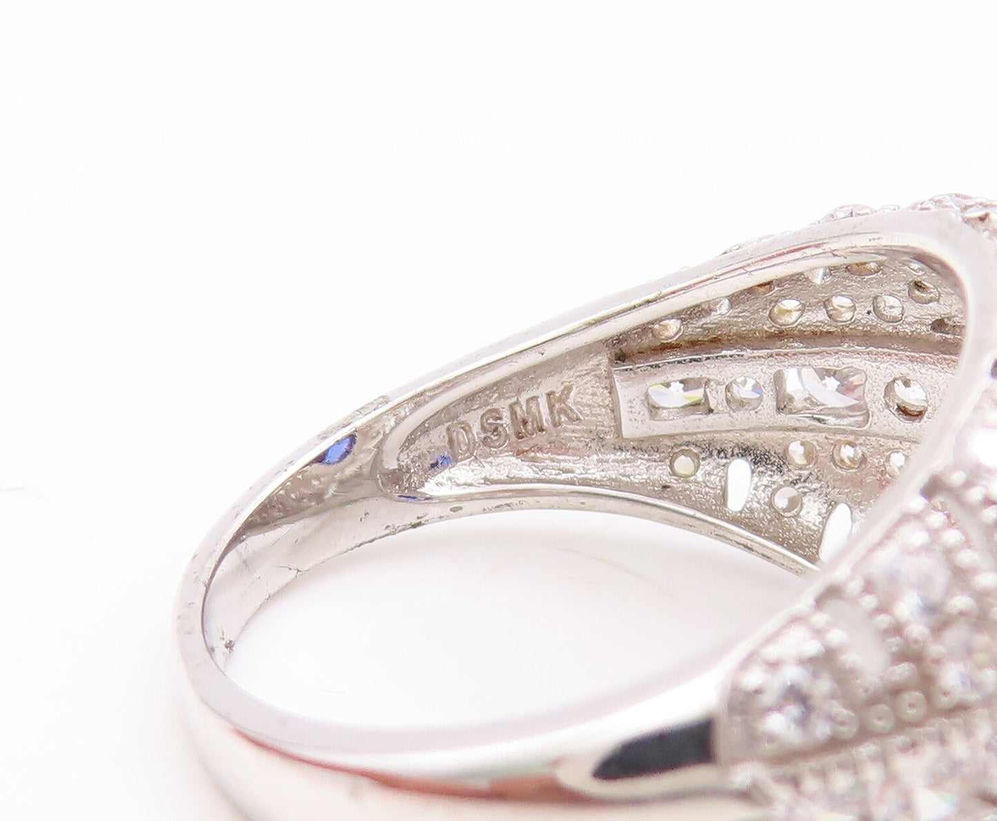 925 Sterling Silver Vintage Ring Designer Cutout Sapphire & CZ   Sz 7.5  RG30915