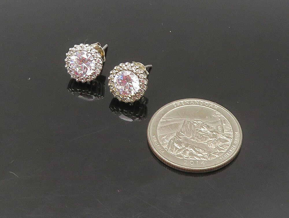 925 Sterling Silver  Vintage Cubic Zirconia Round Cut Stud Earrings  EG11495