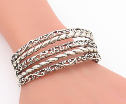 925 Sterling Silver Vintage Bracelet CAROLYN POLLACK Floral Bands Cuff  BT11335